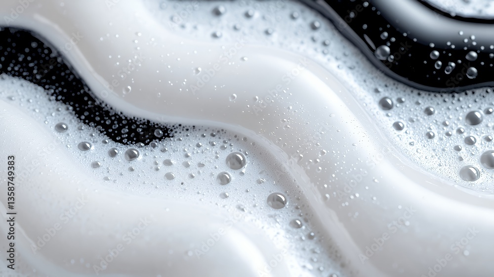 Fototapeta premium Creamy White Wave Patterns with Water Droplets Macro Texture Abstract Art