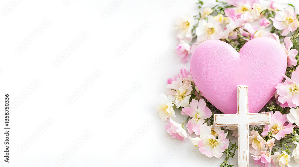 Heart and Cross with Soft Pastel Flowers in a Tender Design, Symbolizing Love and Faith.
Heart and Cross with Soft Pastel Flowers in a Tender Design, Symbolizing Love and Faith.