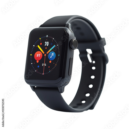 Smartwatch with Dual Display Layers Black Strap Apple Watch Series 3 Isolated on Transparent Background