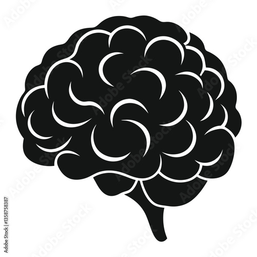 Human Brain Silhouette Icon - Black Flat Vector Illustration of a Mind, Intelligence, and Neuroscience Symbol for Medical, Science, Education, Psychology, AI, and Technology Design