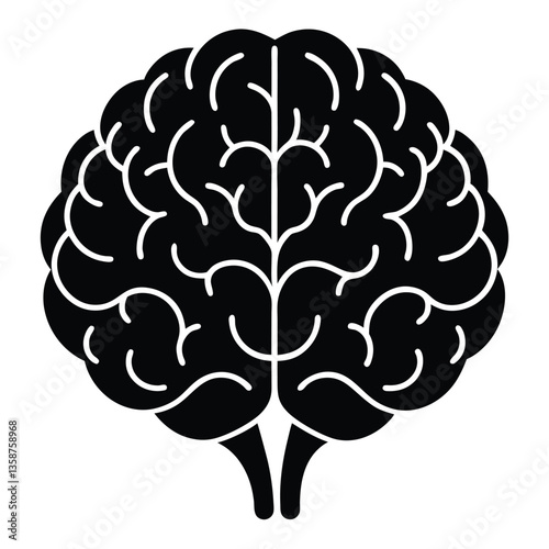 Human Brain Silhouette Icon - Black Flat Vector Illustration of a Mind, Intelligence, and Neuroscience Symbol for Medical, Science, Education, Psychology, AI, and Technology Design