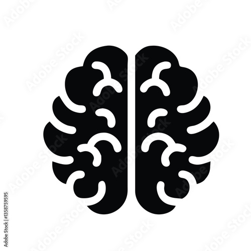 Human Brain Silhouette Icon - Black Flat Vector Illustration of a Mind, Intelligence, and Neuroscience Symbol for Medical, Science, Education, Psychology, AI, and Technology Design