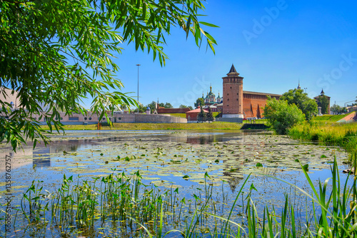 Konstfotografi Picturesque pond near the walls of the Kolomna Kremlin, Moscow region of Russia