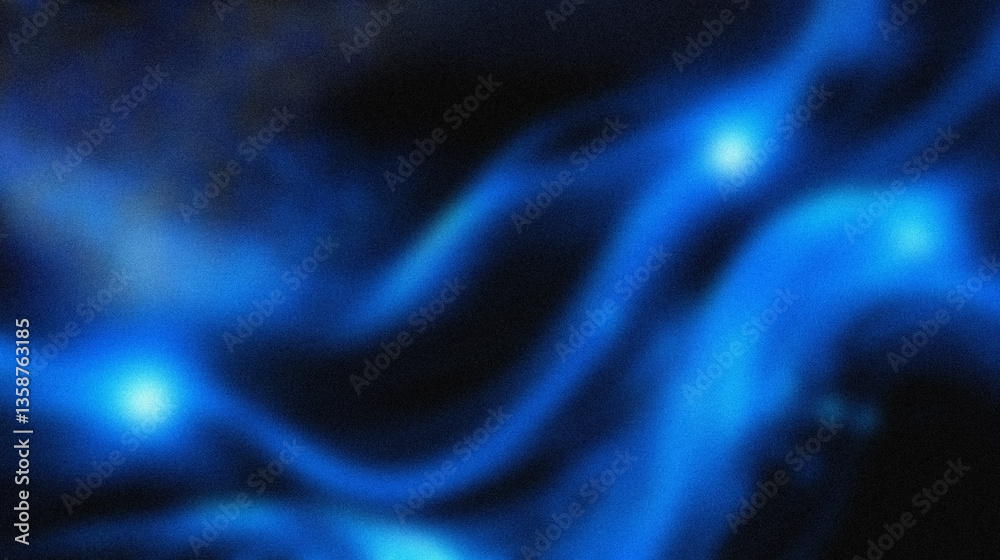 Obraz premium Abstract blurry blue waves with bright spots on dark background . Abstract background with grain noise texture