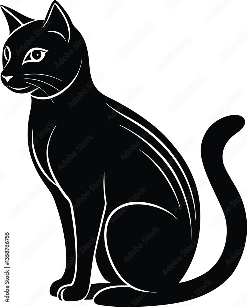 Elegant Black Cat Silhouette – Minimalist Feline Vector Illustration for Art & Design Elegant Black Cat Silhouette – Minimalist Feline Vector Illustration for Art & Design