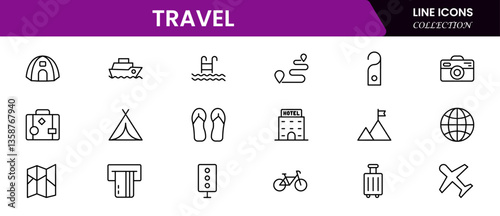 Travel icon set vector. linear style sign for use web design, logo. Symbol illustration.