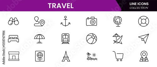 Travel icon set vector. linear style sign for use web design, logo. Symbol illustration.