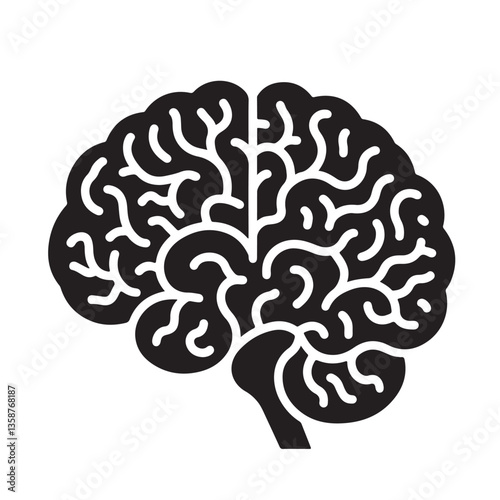 Human Brain Silhouette Icon - Black Flat Vector Illustration of a Mind, Intelligence, and Neuroscience Symbol for Medical, Science, Education, Psychology, AI, and Technology Design