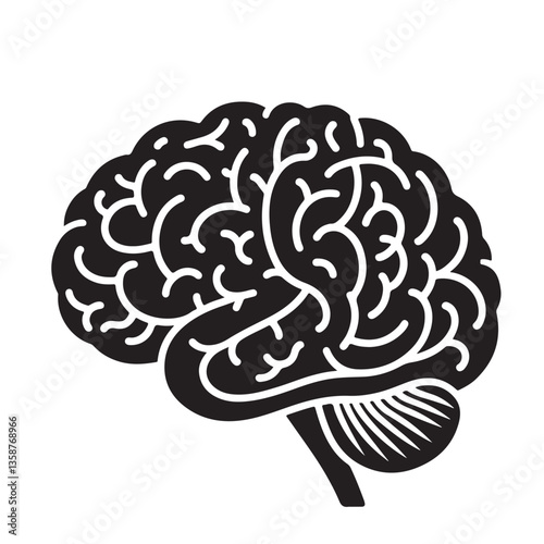 Human Brain Silhouette Icon - Black Flat Vector Illustration of a Mind, Intelligence, and Neuroscience Symbol for Medical, Science, Education, Psychology, AI, and Technology Design