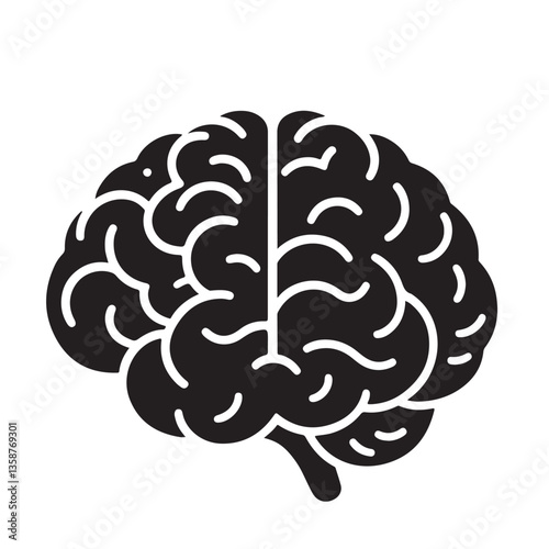 Human Brain Silhouette Icon - Black Flat Vector Illustration of a Mind, Intelligence, and Neuroscience Symbol for Medical, Science, Education, Psychology, AI, and Technology Design