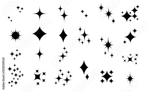 星のモチーフのイラスト、記号セット。