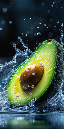 An avocado being splashed with wate