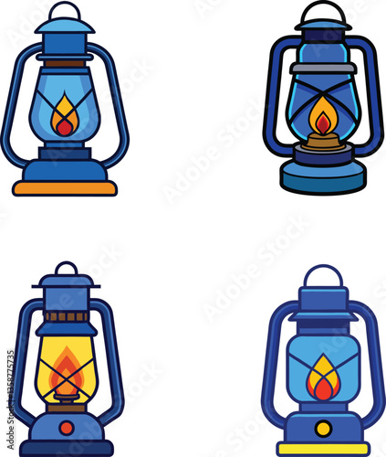 Set of traditional kerosene lamp vector illustration. Colorful kerosene lamp vector.   