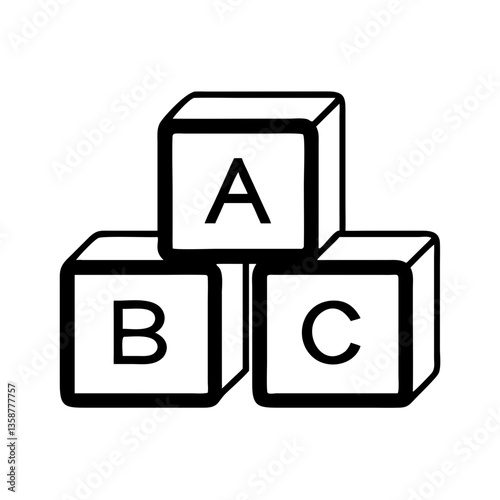 ABC letter blocks in minimal black outline style