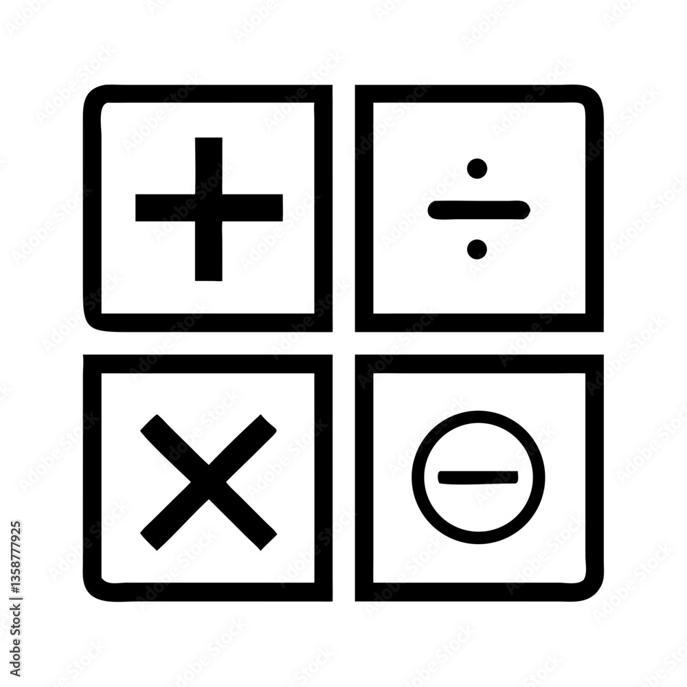 Obraz premium Basic math symbols in square buttons outline