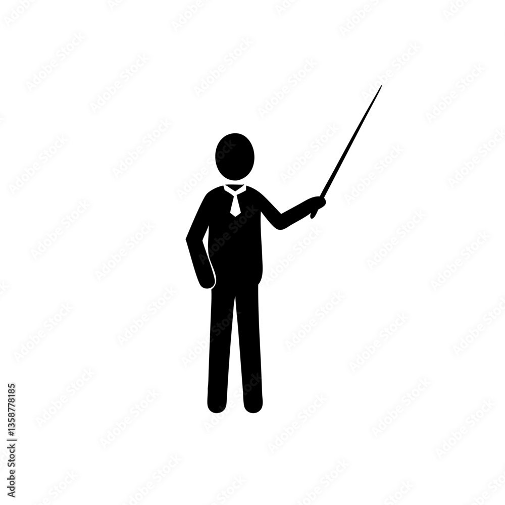 Stick figure teacher with pointer in black silhouette Stick figure teacher with pointer in black silhouette