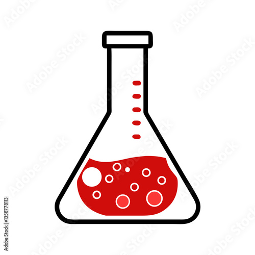Science beaker with bubbles in red outline