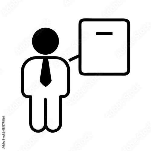 Teacher figure pointing at board in black outline