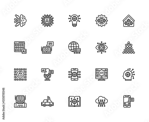 Artificial Intelligence Icons Collection Line Style Vector Illustration Design Element