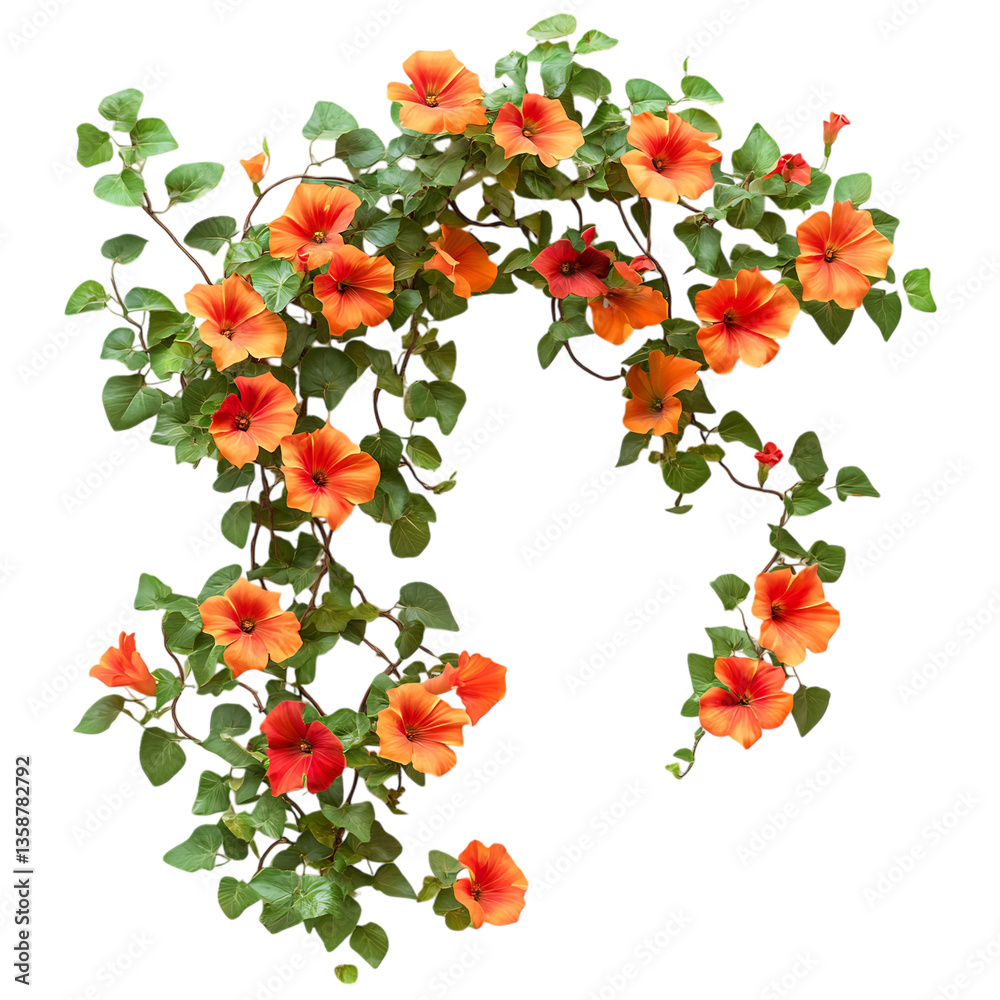 Fototapeta premium Vibrant Trumpet Vine Flowers Isolated on Transparent Background