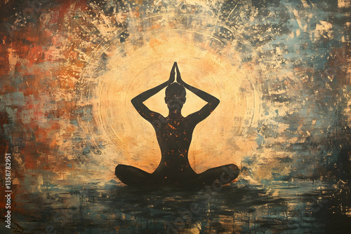 A silhouette of someone meditating in a peaceful artistic depiction