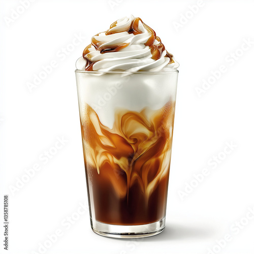 Iced Coffee with Whipped Cream and Caramel Swirl in Glass