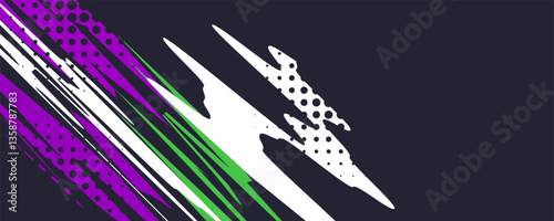 Abstract purple and yellow sports background with geometric shapes and texture dot pattern