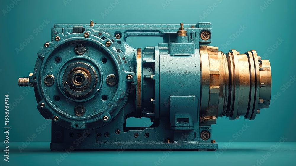 Showcase a high-speed compact gear motor set against a soft blue background, highlighting its efficiency and design. Showcase a high-speed compact gear motor set against a soft blue background, highlighting its efficiency and design.