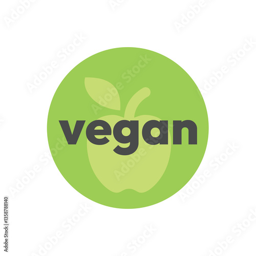 Vegan label with apple. Vector vegan food sticker.