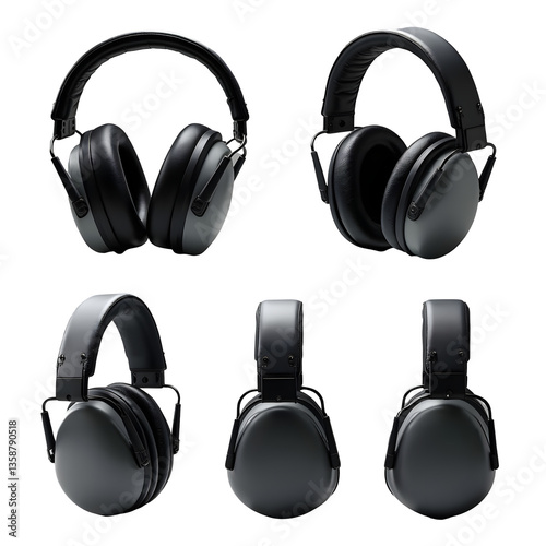 high quality photo, professional studio lighting, multiple angles, detailed rendering, ultra-realistic, 3d model, black wireless noise-cancelling headphones, studio photography, seamless background, s