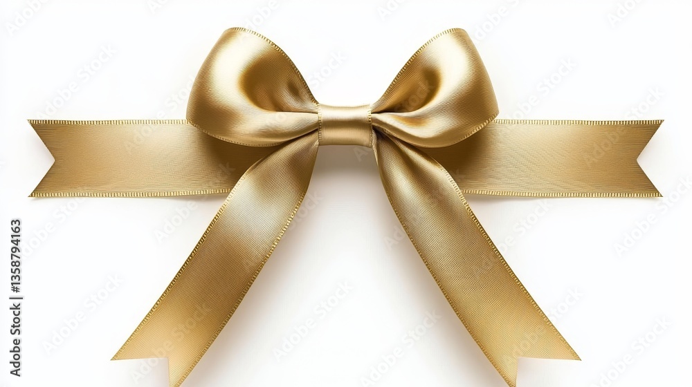 Fototapeta premium Elegant Gold Satin Ribbon Bow Isolated on White Background Perfect for Gift Wrapping Design