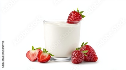 Refreshing Strawberry Yogurt in Glass Healthy Breakfast Dietary Food