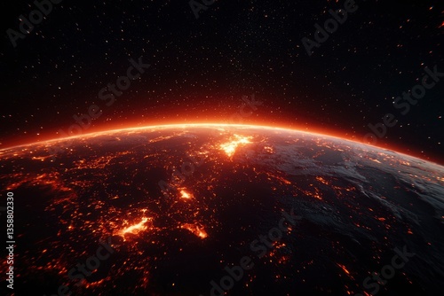 Glowing planet earth at night with city lights background for sci-fi concepts