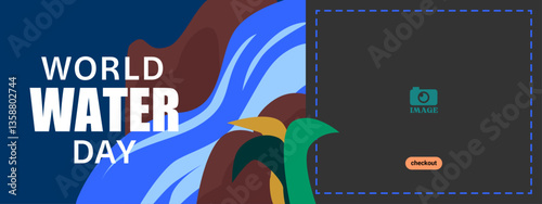 World Water Day. Banner template design with water illustration out of faucet for greeting, campaign, annual event on March 22. Web