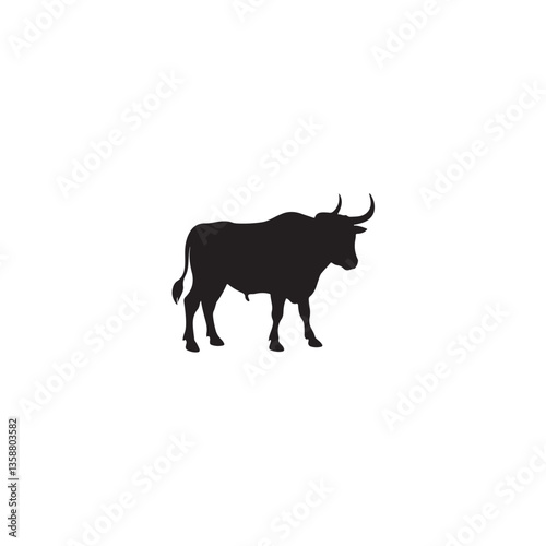Black and white bull and cow silhouette illustration