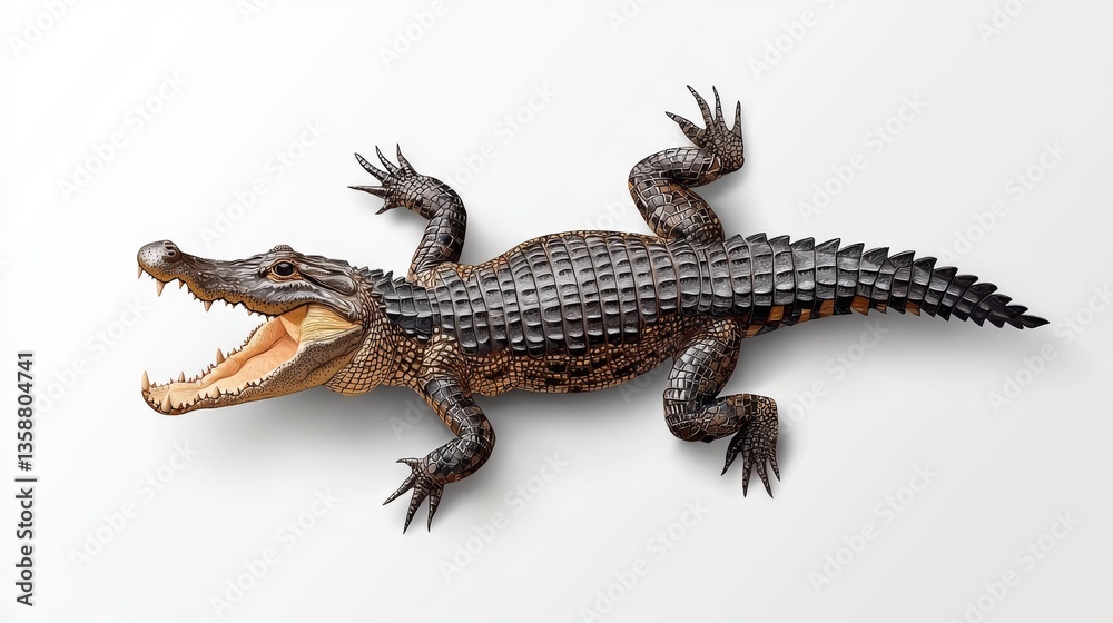 Fototapeta premium Young Alligator Reptile Wildlife Animal Close Up Isolated on White Background
