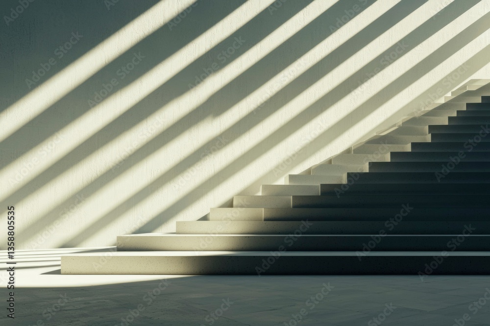 Obraz premium White stairs cast shadows on the wall. Symbol of progress in background