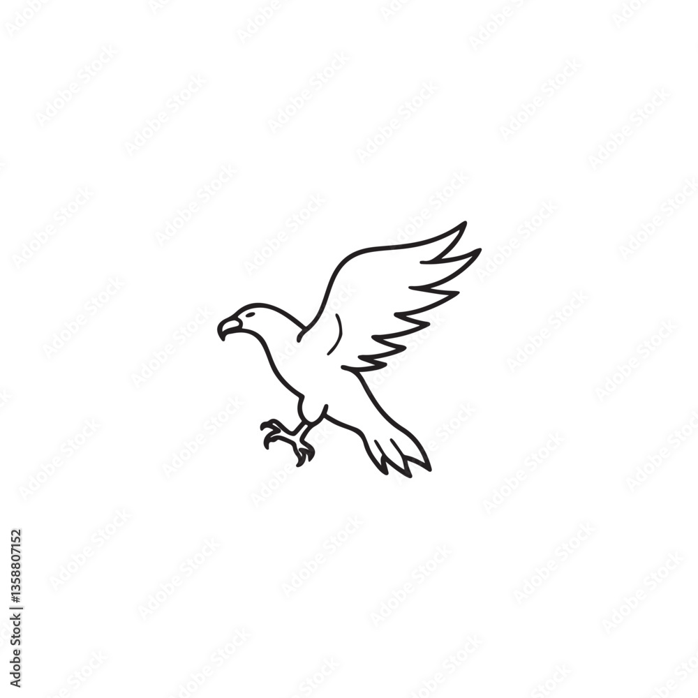 Obraz premium An eagle depicted in a minimalist line art, showcasing its elegant form as it gracefully glides through the open sky.