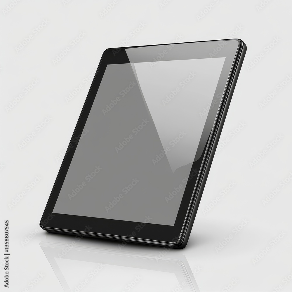 Sleek Black Tablet Device with a Glossy Screen Displayed Against a Clean White Background, Ideal for Mockups and Technology Presentations Sleek Black Tablet Device with a Glossy Screen Displayed Against a Clean White Background, Ideal for Mockups and Technology Presentations