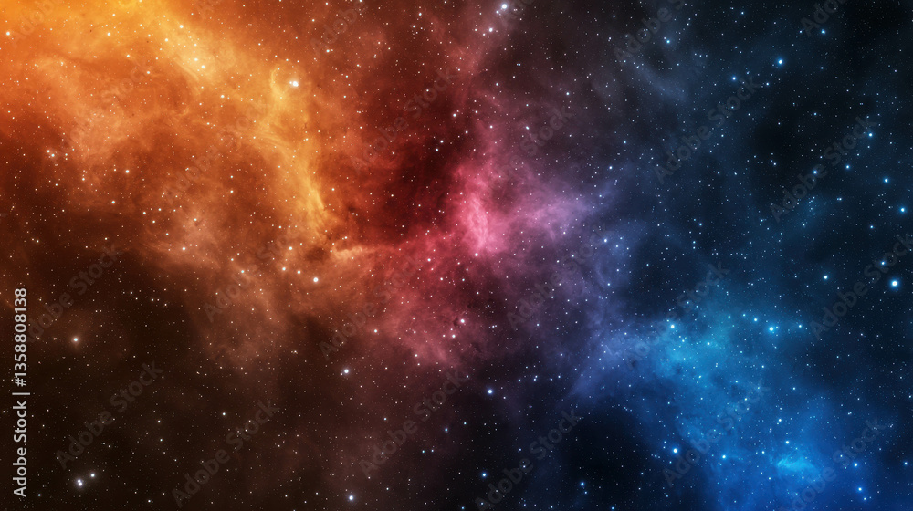 Naklejka premium Cosmic Nebula in Vibrant Colors with Stars in Deep Space