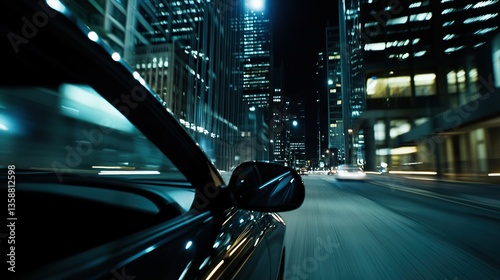 Nighttime cityscape through a car window, blurred lights and reflections, evoking a sense of urban solitude and quiet introspection.
