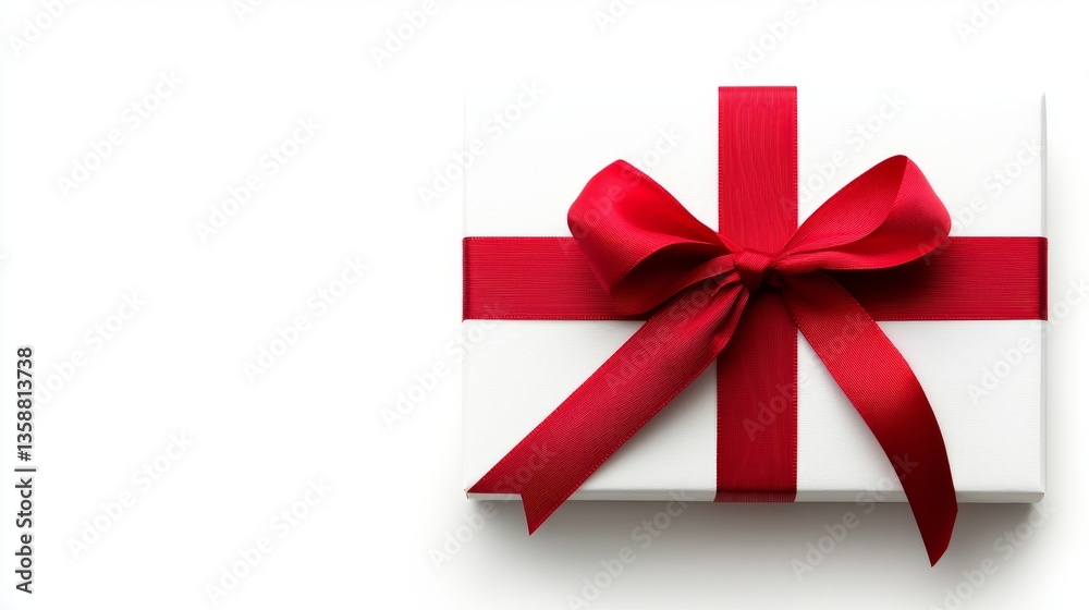 Elegant White Gift Box with a Vibrant Red Bow for Festive Occasions