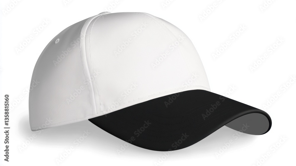 Fototapeta premium Stylish White Cap with Black Brim for Everyday Wear and Sports