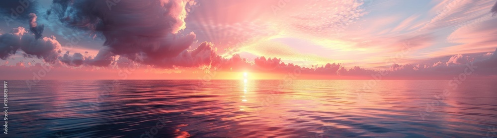 Fototapeta premium beautiful sunset with clouds over the ocean