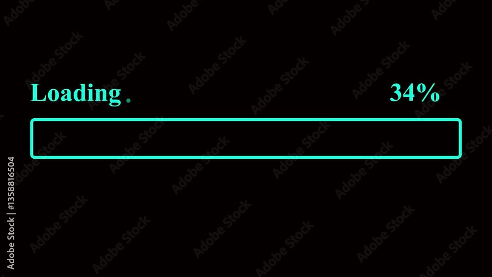 Abstract glowing progress bar motion indicator from 0 to 100 increasing percentage on black background. 4k video animation.