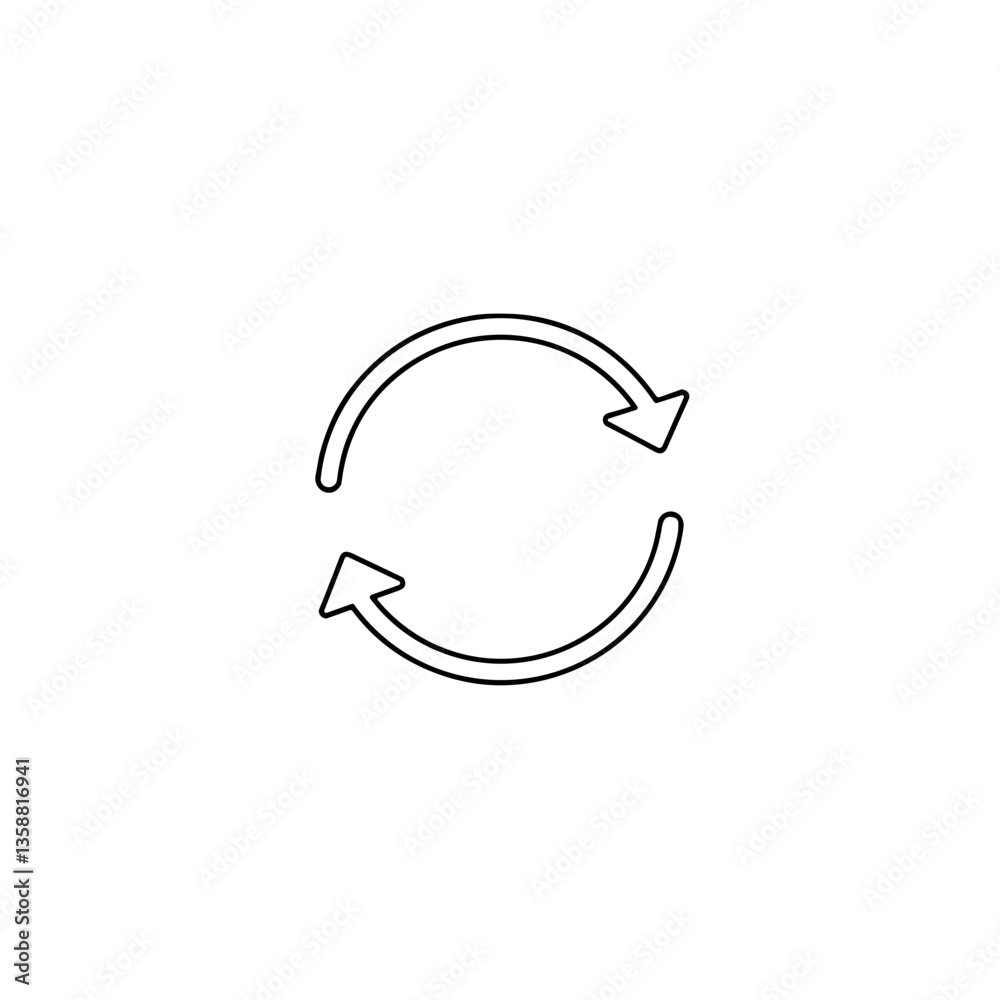 Circular arrows symbolizing refresh and repeat action in minimal style Circular arrows symbolizing refresh and repeat action in minimal style