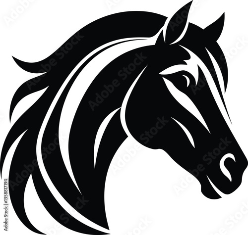 A Beautiful Horse Head Icon Vector Illustration on White Background.