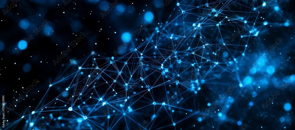 Obraz premium A blue and white image of a network of lines and dots