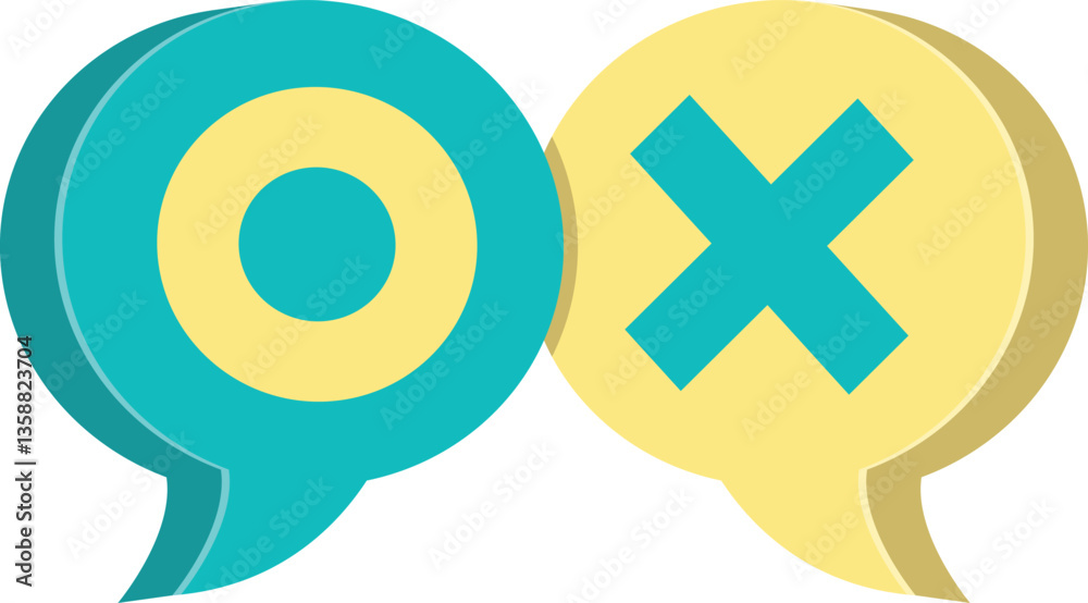 Obraz premium O와 X가 표시된 둥근 말풍선의 일러스트