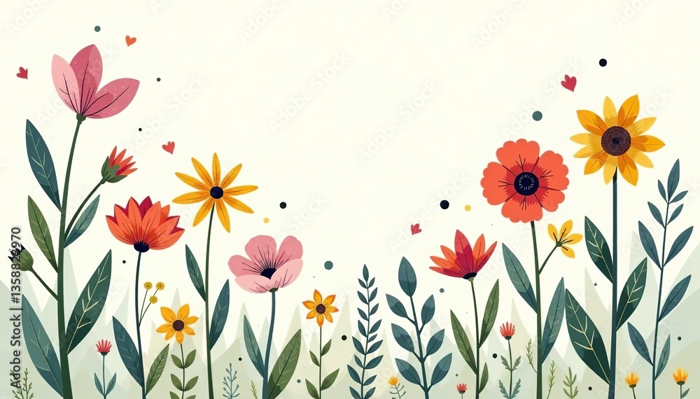 Obraz premium Vector illustration of simple doodle flowers and plants in a botanical style, isolated, design